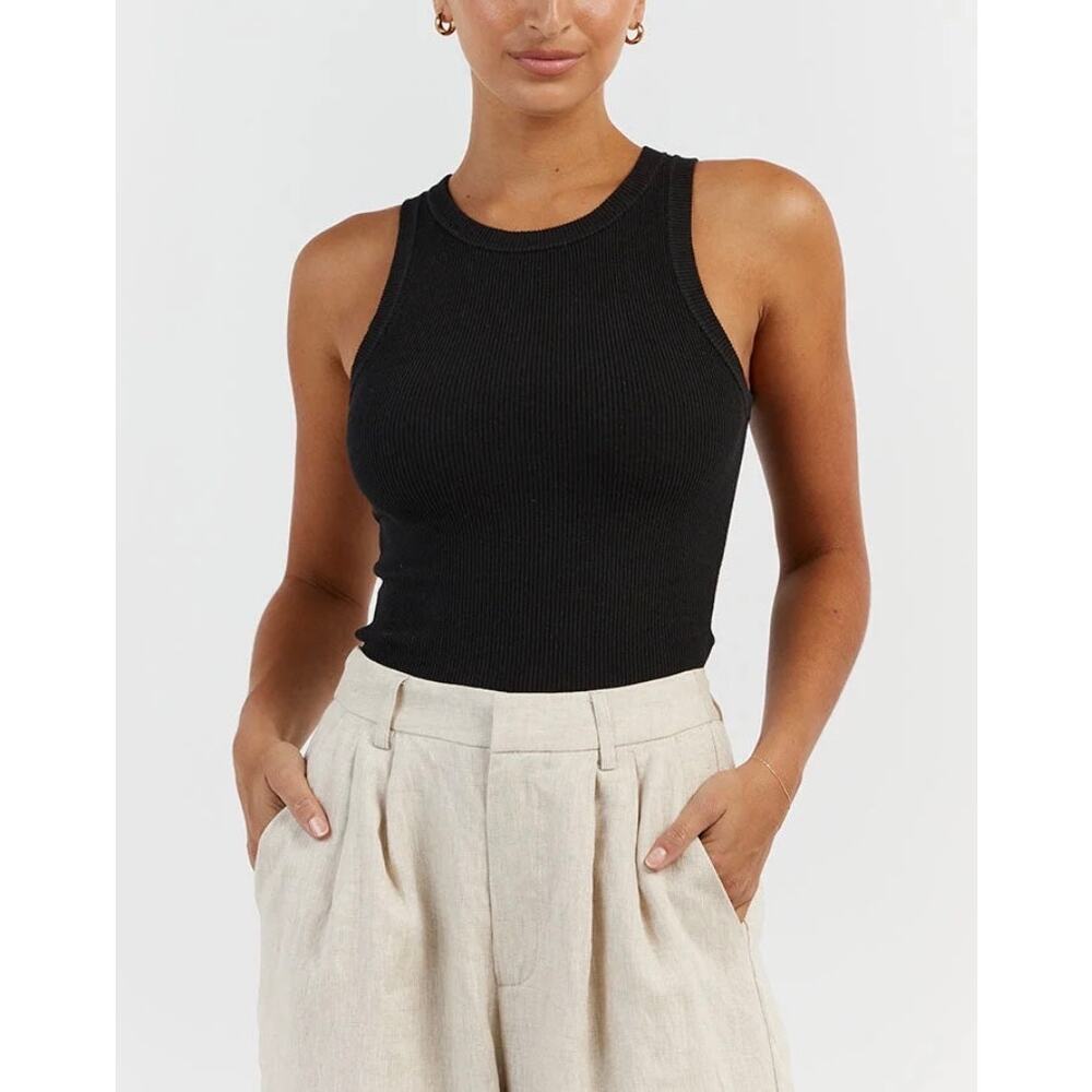 DIISH Black Sleeveless Tank Top Stretch Knit Minimalist Size M